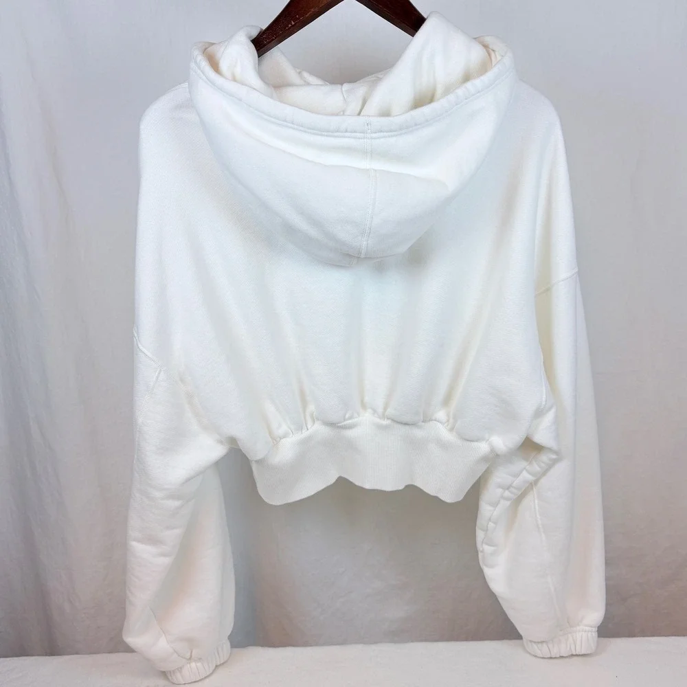Nike Upside Down Logo  Oversized Cropped French Terry Hoodie White Black Large